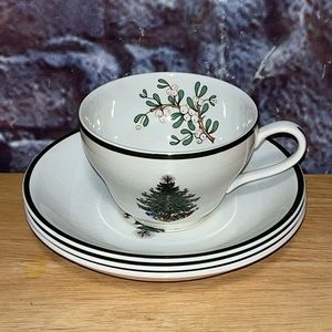 Cuthbertson Original Christmas Tree Coffee Teacup & Saucers Green Band England